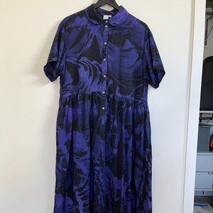 Osei Duro Imperium Empire Waist Button Up Dress Purple Black Rorschach Size M
